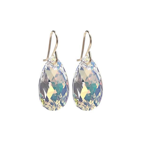 Elegant Yellow Irridescen Crystal Pear Earrings - 14k Gold
