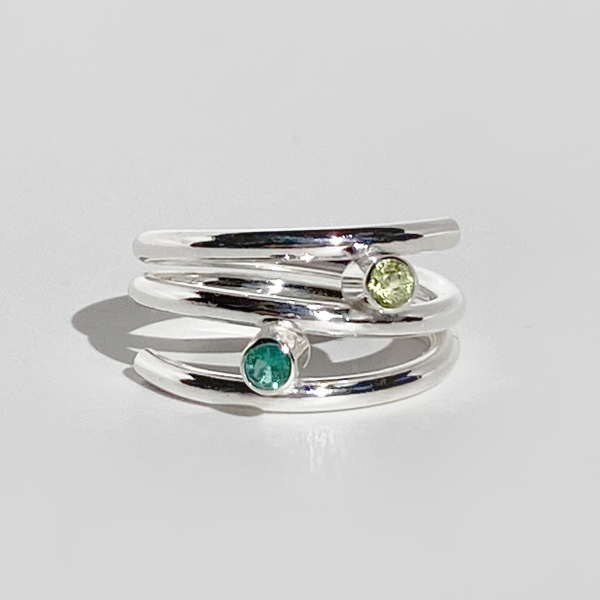 Argentium Silver Emerald Yellow Sapphire Ring | Handmade by Artist Lisa Ramos