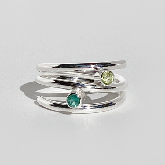 Argentium Silver Emerald Yellow Sapphire Ring | Handmade by Artist Lisa Ramos