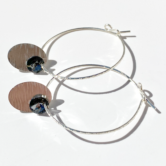 Argentium® Silver Blue Eye Catching Crystal Hoop Earrings Collection - Gray | Jewelry Made in California