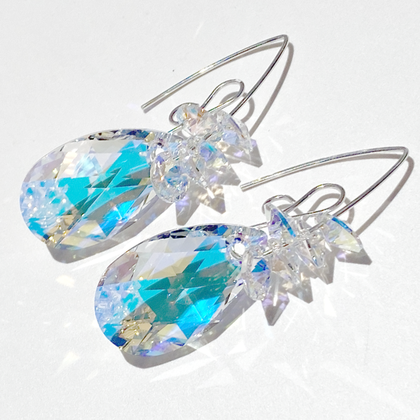 Versatile Argentium Silver Elegant Scroll Design Large Crystal Earrings - Show Stopper