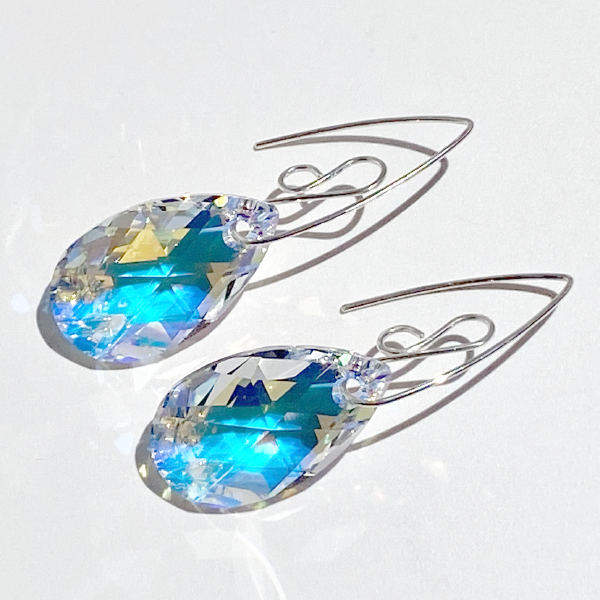 Versatile Argentium Silver Elegant Scroll Design Large Crystal Earrings  - What earrings look like without circular crystals