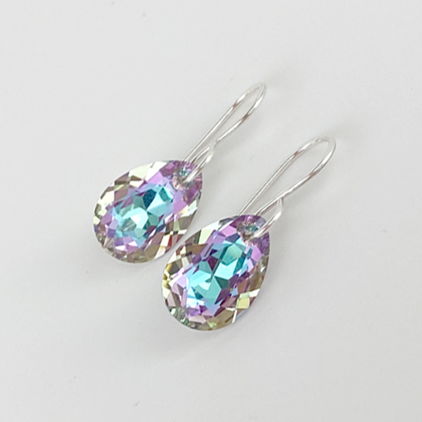 Elegant Crystal Modern Unicorn Pear Earrings - Argentium Silver