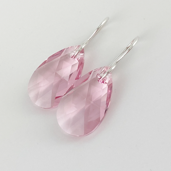 Elegant Crystal Pear Earrings - Argentium® Silver (8 color options)
