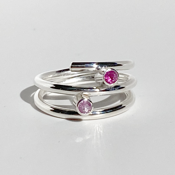 Argentium® Silver Pink Sapphire & Ruby Precious Gemstone Ring - Delicate | Handmade by California Jewelry Artist Lisa Ramos