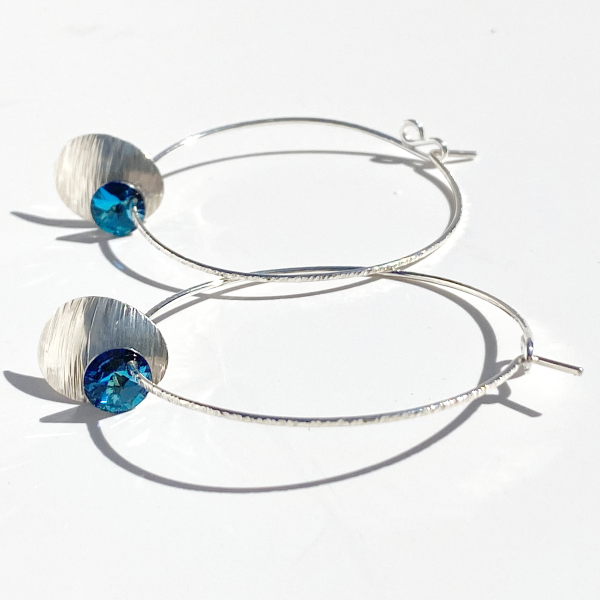 Argentium® Silver Blue Eye Catching Crystal Hoop Earrings Collection - | Jewelry Made in California