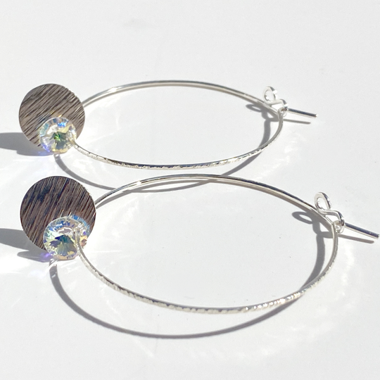 Argentium® Silver Iridescent Eye Catching Crystal Hoop Earrings Collection | Jewelry Made in California