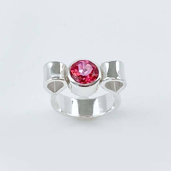 Sculpted Sterling Silver Blush Topaz Ring - Modern Bow