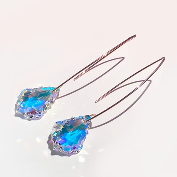 Bent Hoop Rose Gold filled Earrings - Crown Crystal