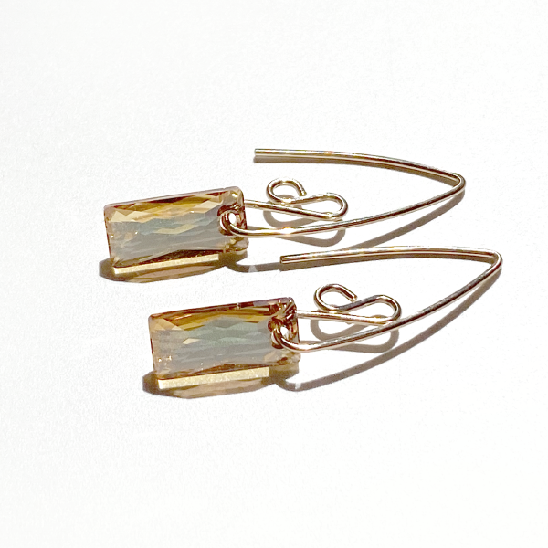 14k Gold Filled Classic Scroll Design Baguette Crystal Earring Collection - Golden