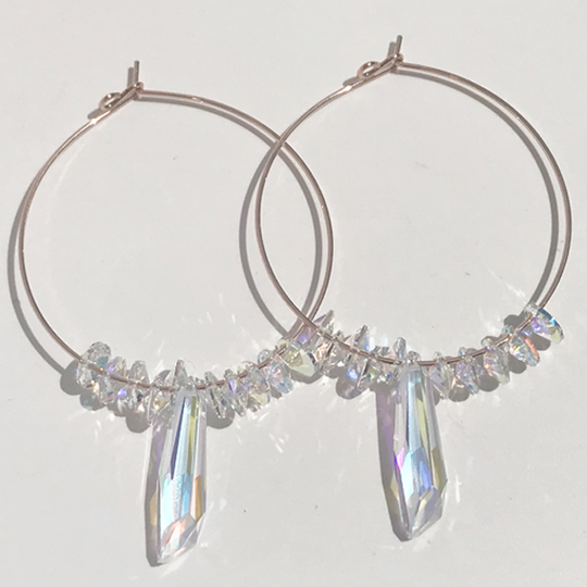 Jewelry Made in California: Ultra Fancy Rose Gold Hoop Earrings - Iridescence Crystals
