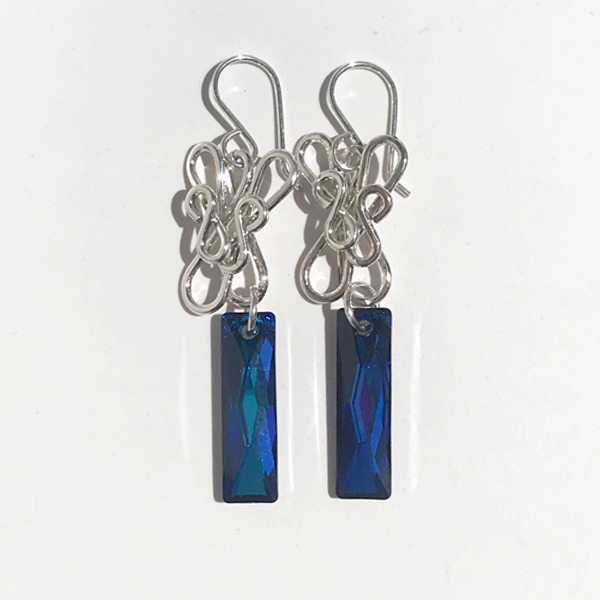 One of a Kind Sculpted Sterling Earrings - Blue Swarovski