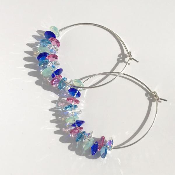 Sterling Rainbow Hoop Earrings - Crystal Cluster