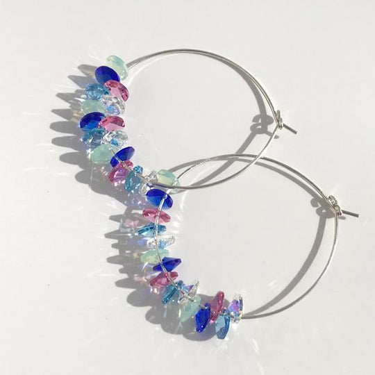 Sterling Rainbow Hoop Earrings - Crystal Cluster