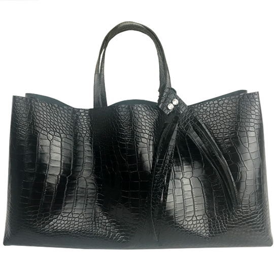 Products Large Croc Italian Leather Shopper Tote Bag 12 – Fringe Swarovski Design Title Large Croc Italian Leather Shopper Tote Bag 12 – Fringe Swarovski Design
