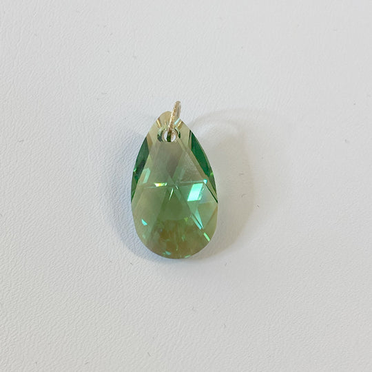 14 Karat Gold Pear Crystal Pendant - Green Sparkle