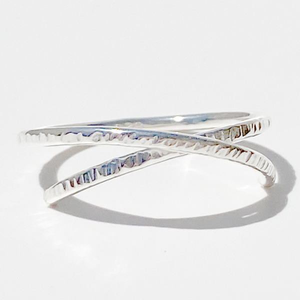 Thin Argentium® Silver Textured Open Band Ring Collection - Crossover | Size 9