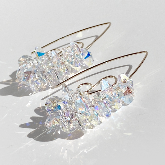 Large Iridescent Crystal Cluster with Elegant Scroll Design  - Gold Filled