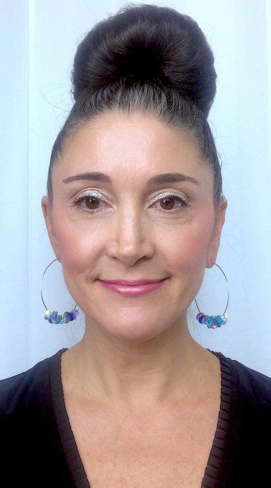 Sterling Rainbow Hoop Earrings - Big Swarovski Cluster