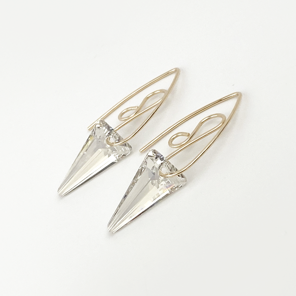 Elegant Scroll Design Spike Crystal Earrings - 14k gold