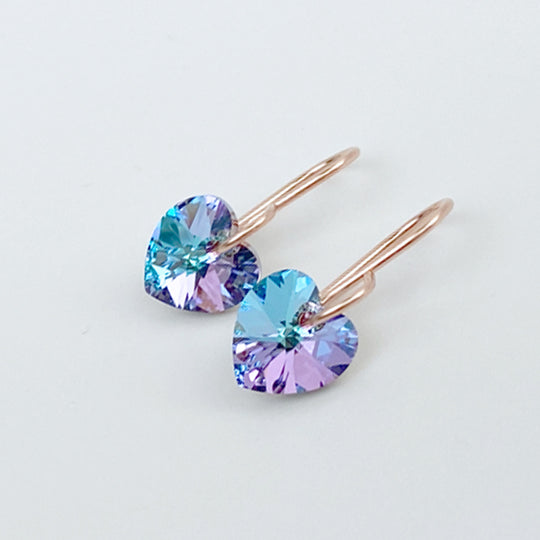 Shimmering Small Crystal Heart Earrings - (color & metal options)