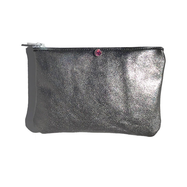 Monique Mini Pouch – Soft Silver Metallic Leather Featuring Swarovski Elements