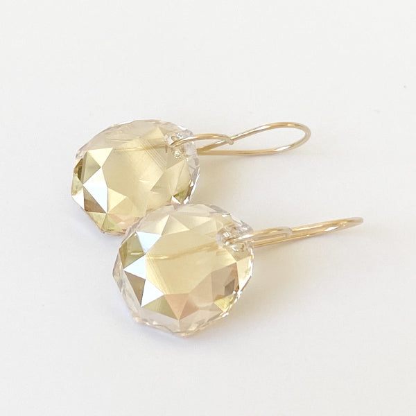 14k Gold Filled Regal Faceted Crystal Earrings - Golden