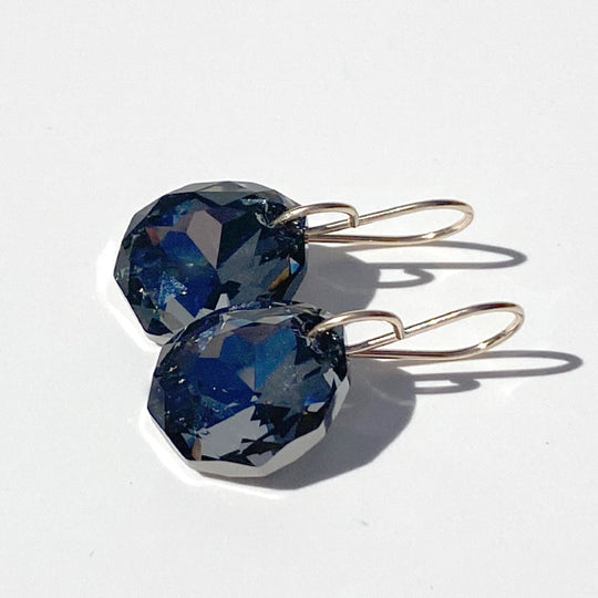 14k Gold Filled Regal Faceted Crystal Earrings - Gray
