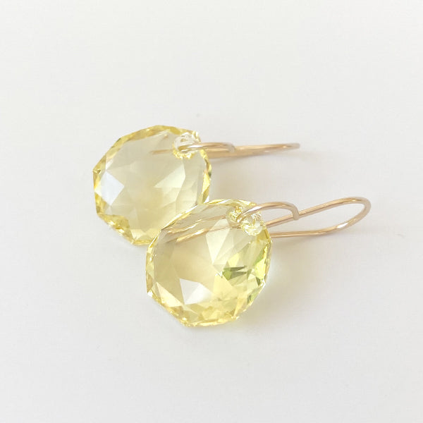 14k Gold Filled Regal Faceted Crystal Earrings - Yellow