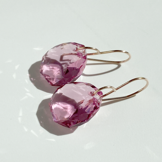 14k Rose Gold Filled Regal Faceted Crystal Earrings - Rose