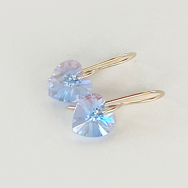 Sapphire Crystal Heart 14k Gold Earrings 