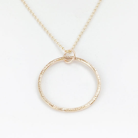 Golden Circular Textured Pendant Necklace - 14k Gold