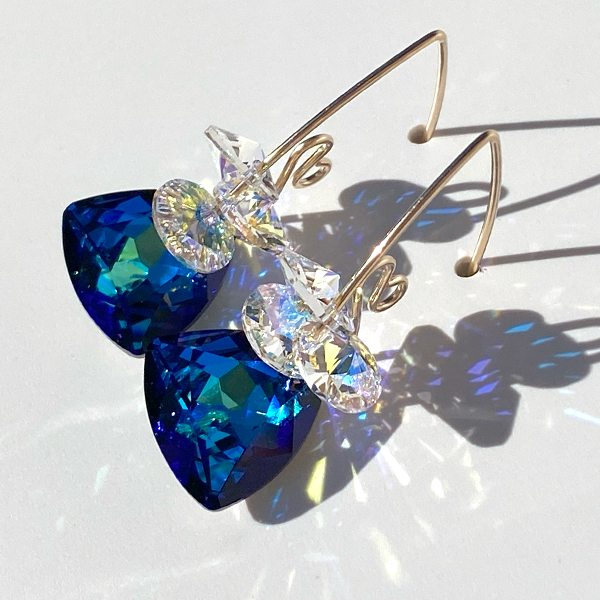 14k Gold Filled Blue Crystal Earrings MONOLISA Brand | Handmade by California Artist Lisa Ramos