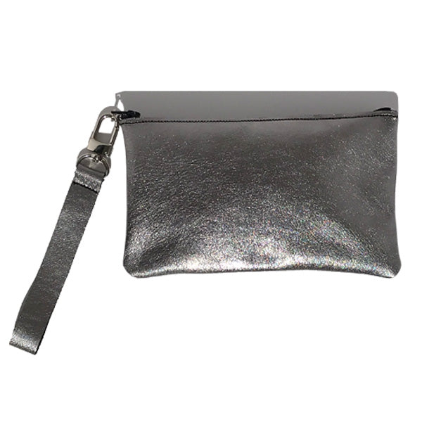 Monique Wristlet Bag – Soft Silver Metallic Leather (small)